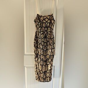 AKIRA Black and Tan Sheath Mini Dress